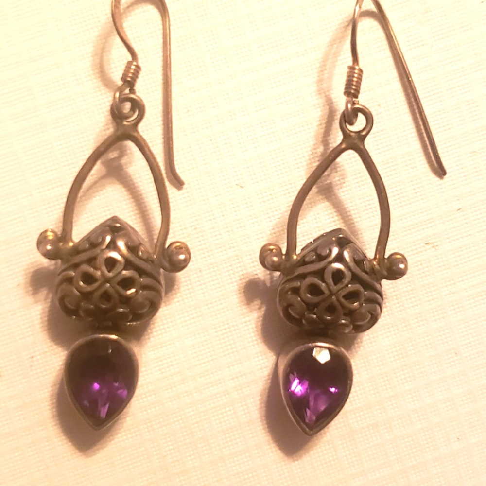 Sterling silver earrings w amethyst heart